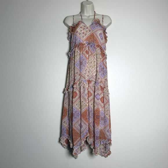 june & hudson Dresses & Skirts - June & Hudson Boho Paisley Patchwork Ruffle Midi Dress Purple Orange Small